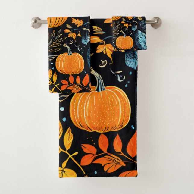 Whimsical Fall Pumpkin Design Bath Towel Set (Insitu)
