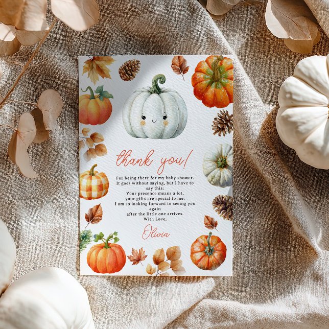 Whimsical Fall Pumpkin Little Pumpkin Baby Shower Thank You Card (Whimsical Fall Pumpkin Little Pumpkin Baby Shower Thank You Card)