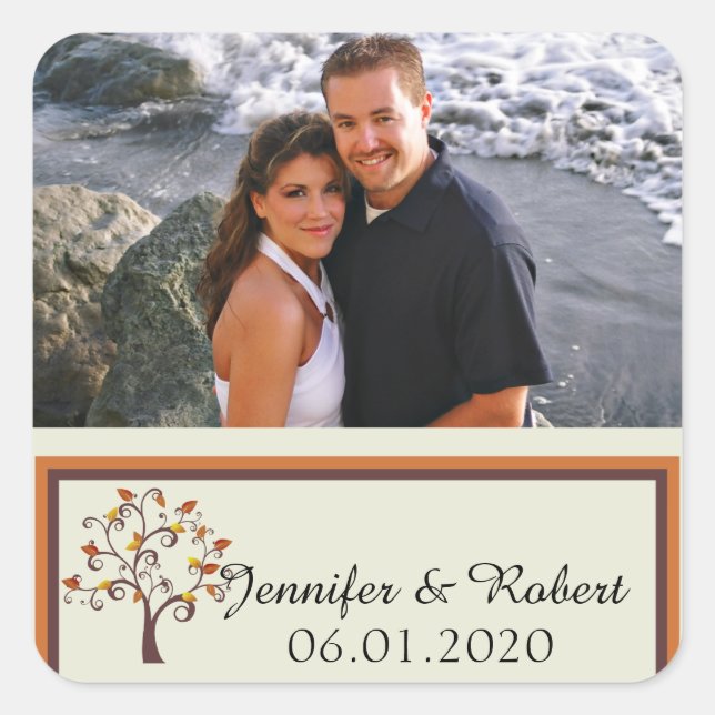 Whimsical Fall Tree Wedding Favour Sticker (Front)
