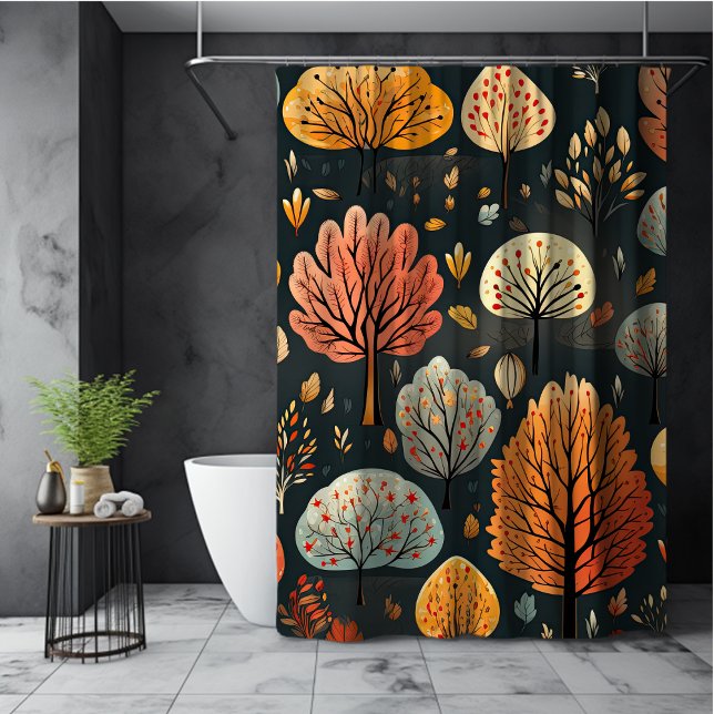 Whimsical Fall Trees and Leaves Boho Pattern Shower Curtain (Creator Uploaded)