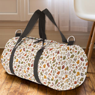 Whimsical Fall Woodland Leaves Mushroom Pattern Duffle Bag