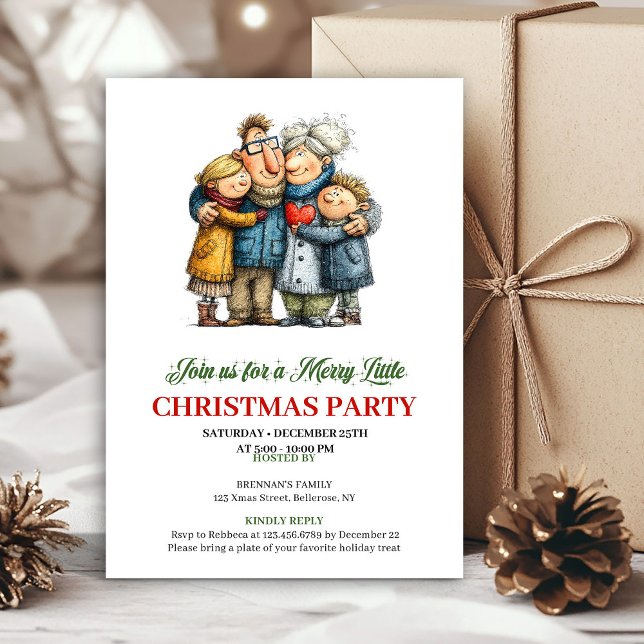 Whimsical Family Cartoon Christmas Party Card (Whimsical Family Cartoon Christmas Party Card)