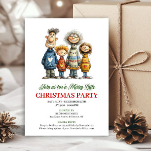Whimsical Family Cartoon Modern Christmas Card