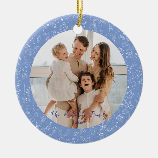 Whimsical Family Photo Christmas Holiday Ceramic Ornament (Front)