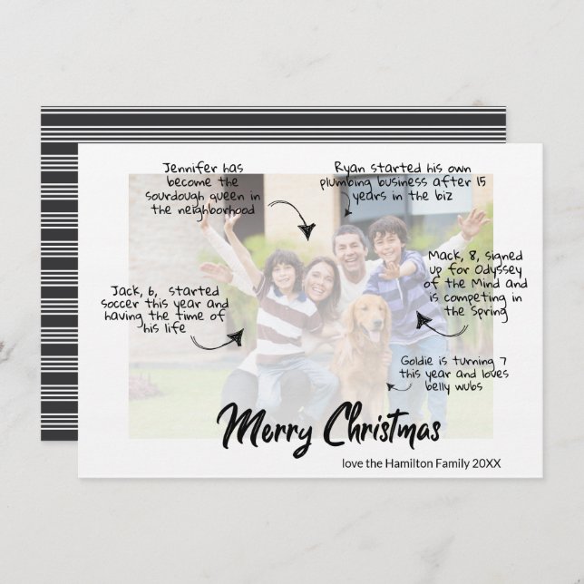 Whimsical Family Photo Merry Christmas  Card (Front/Back)
