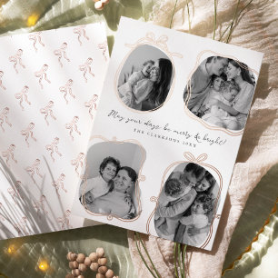 Whimsical Family Portrait Bows Foil Holiday Card