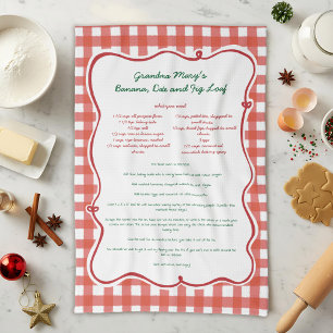 Whimsical Family Recipe Red Gingham  Tea Towel