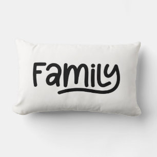 Whimsical Family Typography Black and White Lumbar Cushion