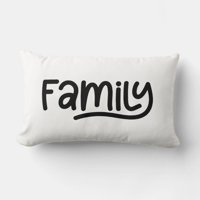 Whimsical Family Typography Black and White Lumbar Cushion (Front)