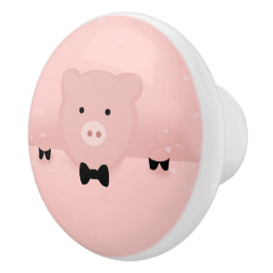 Whimsical & Fancy Pink Pig Cute Farm Animal Ceramic Knob