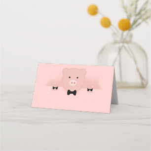 Whimsical & Fancy Pink Pig Cute Farm Animal Place Card