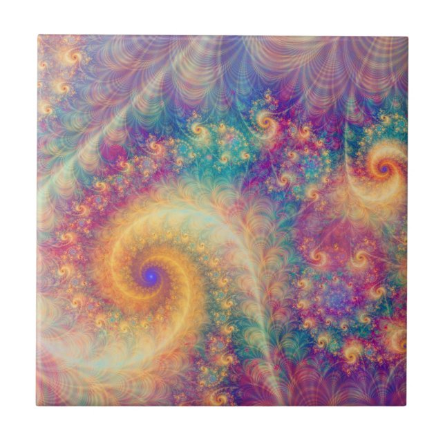 Whimsical Fantasy Abstract Fractal Vortex Art Ceramic Tile (Front)