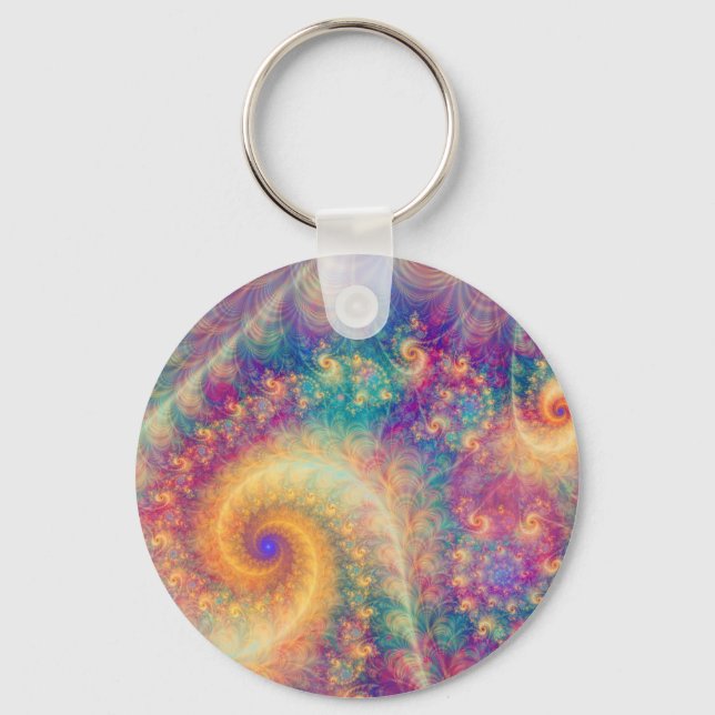 Whimsical Fantasy Abstract Fractal Vortex Art Key Ring (Front)