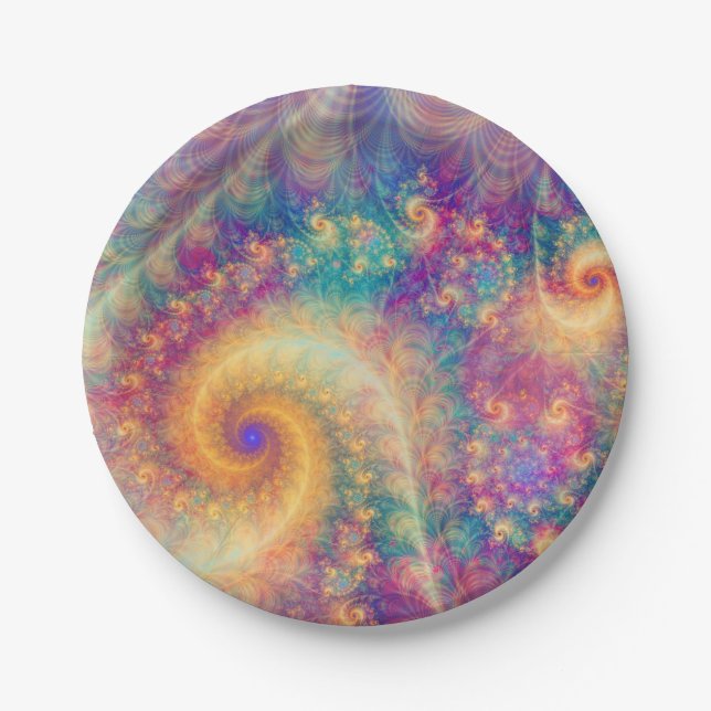 Whimsical Fantasy Abstract Fractal Vortex Art Paper Plate (Front)