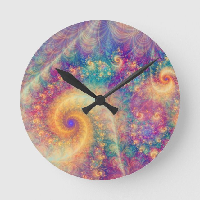 Whimsical Fantasy Abstract Fractal Vortex Art Round Clock (Front)