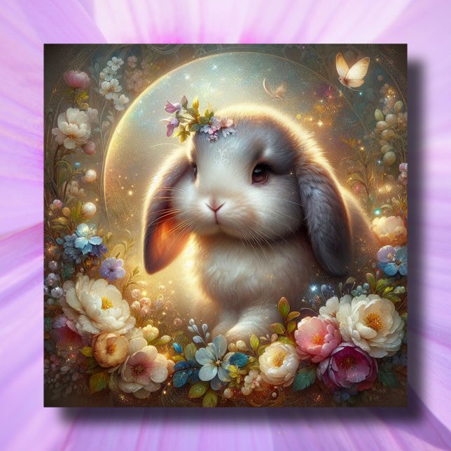 Whimsical Fantasy Art Lop Eared Bunny Easter Holiday Card (Creator Uploaded)