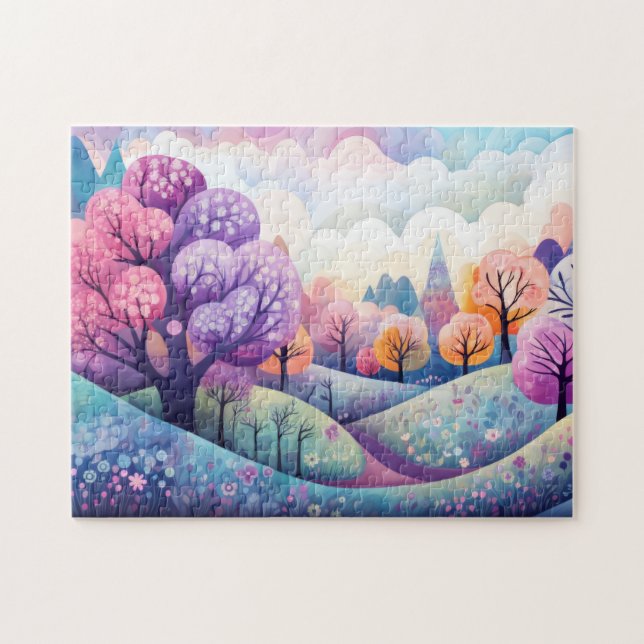 Whimsical Fantasy Bright and Cheery Forest Jigsaw Puzzle (Horizontal)