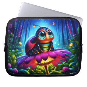 Whimsical fantasy bug neon dreamlike nature laptop sleeve