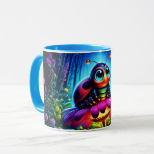Whimsical fantasy bug neon dreamlike nature mug