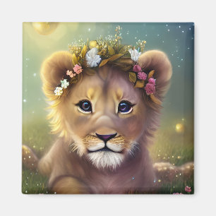 Whimsical Fantasy Cute Kawaii baby lion cub Magnet