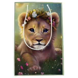 Whimsical Fantasy Cute Kawaii baby lion cub  Medium Gift Bag