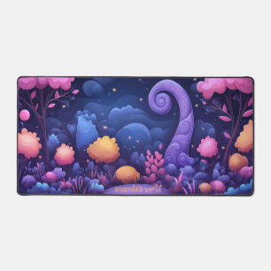 Whimsical Fantasy Forest with Glowing Pink Trees Desk Mat