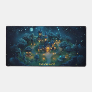 Whimsical Fantasy Forest with Glowing Pink Trees Desk Mat