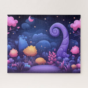 Whimsical Fantasy Forest with Glowing Pink Trees Jigsaw Puzzle