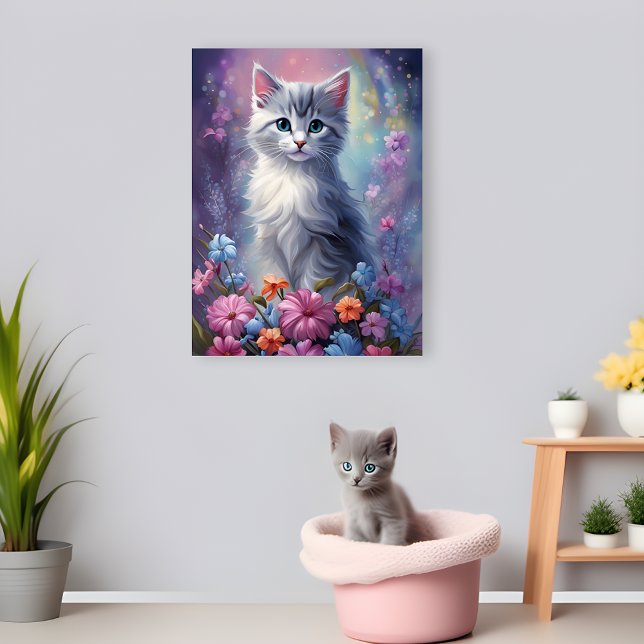 Whimsical Fantasy Garden Kitten Nursery Poster (Purr-fectly Enchanting! 🌈🐾)