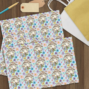 Whimsical Fantasy Mouse Mushroom House Floral Blue Tissue Paper