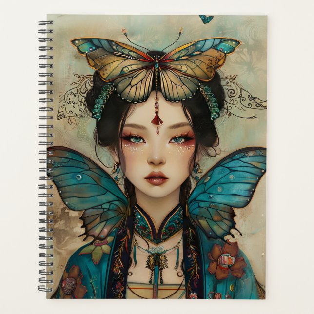 Whimsical Fantasy Portrait Lady with Butterflies Planner (Front)