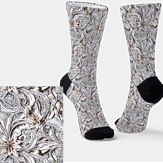 Whimsical Fantasy White Lily Filigree Socks (Creator Uploaded)