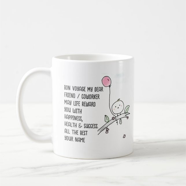 Whimsical Farewell Coworker Lineart Handwritten Coffee Mug (Left)