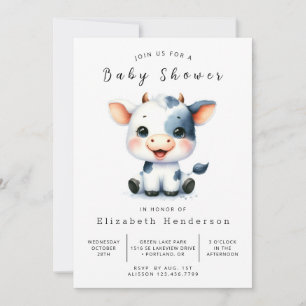 Whimsical Farm Cow Baby Shower Invitation
