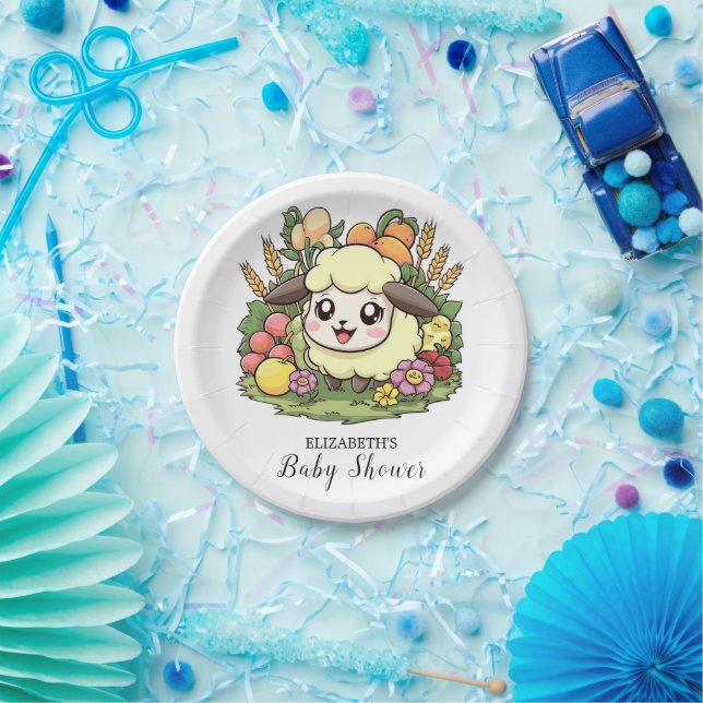 Whimsical Farm Sheep Baby Shower Paper Plate (Party)