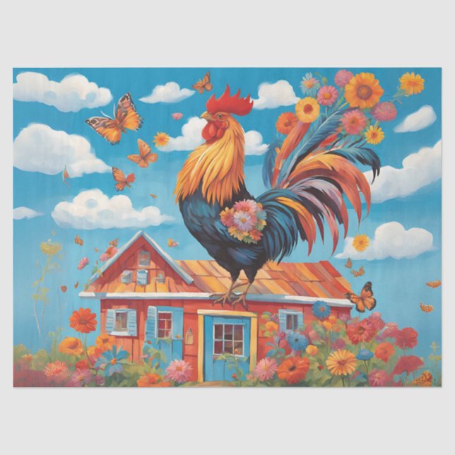 Whimsical Farmhouse Rooster Tissue Paper (Front)