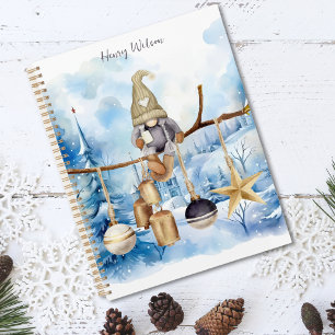 Whimsical Farmhouse Winter Lady Gnome on Blue Planner