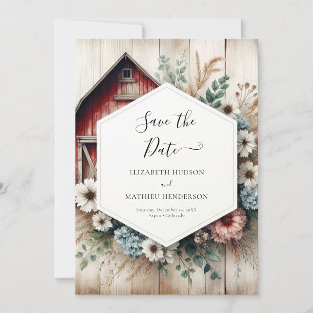 Whimsical Farmyard Barnyard Wedding Save The Date (Front)