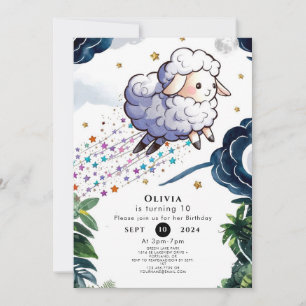 Whimsical Farmyard Sheep Birthday Invitation