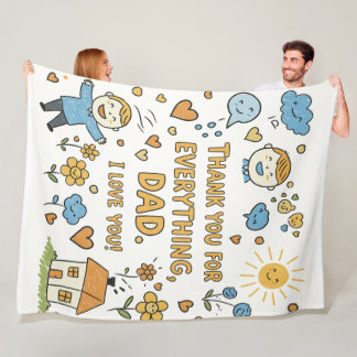 Whimsical Father's Day Doodle Print Fleece Blanket