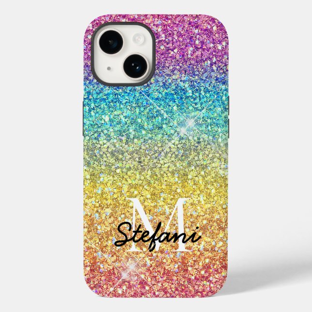 Whimsical Faux Ombre Rainbow Glitter Monogram  Case-Mate iPhone Case (Back)