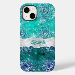 Whimsical Faux Turquoise Teal Glitter Monogram  Case-Mate iPhone 14 Case