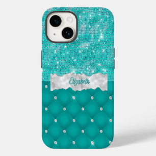 Whimsical Faux Turquoise Teal Glitter Monogram  iPhone 14 Case