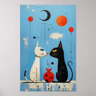 Whimsical Feline Harmony  A Miró-inspired Graphic  Poster