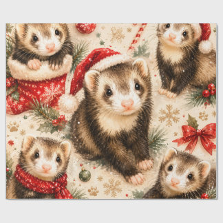 Whimsical Ferret Christmas Gift Wrap