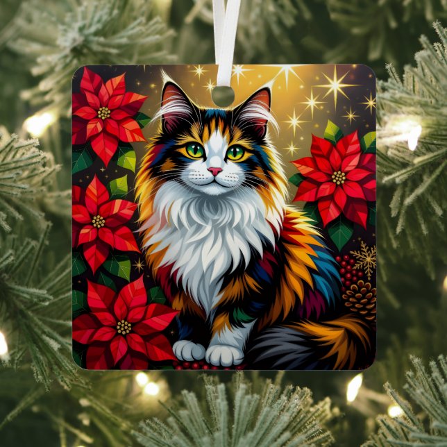Whimsical Festive Cats Christmas Personalized Metal Tree Decoration (Insitu)