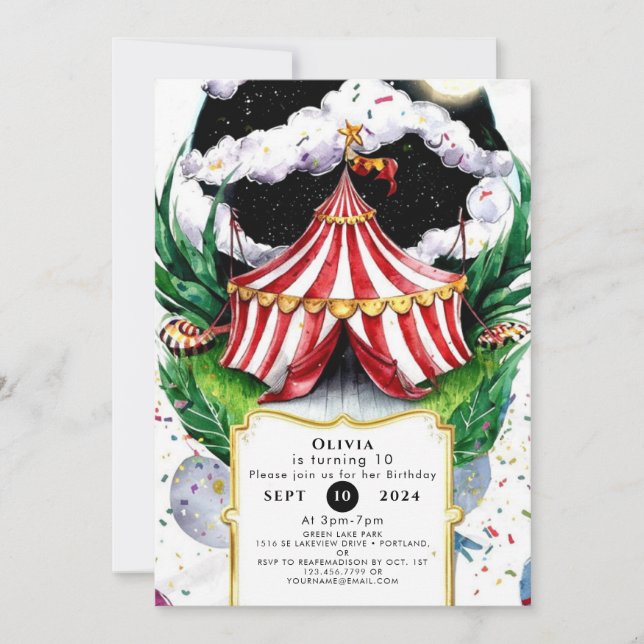 Whimsical Festive Circus Birthday Invitation (Front)