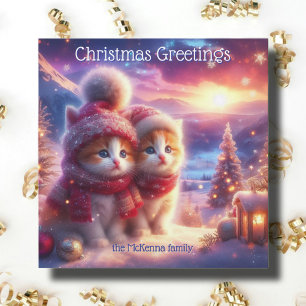 Whimsical Festive Kitties Christian Christmas  Holiday Card