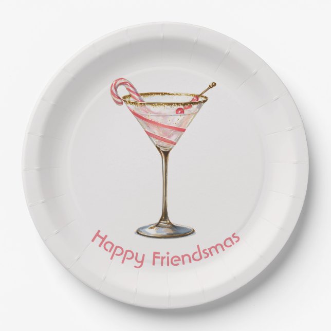 Whimsical Festive Martini Glass Paper Plates (Front)