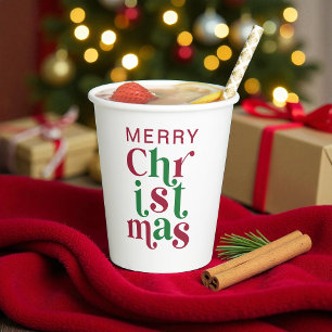 Whimsical Festive Merry Christmas Typography Paper Cups
